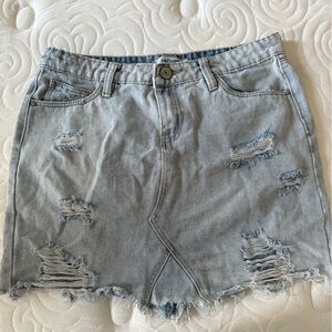 Light Blue Distressed Denim Skirt